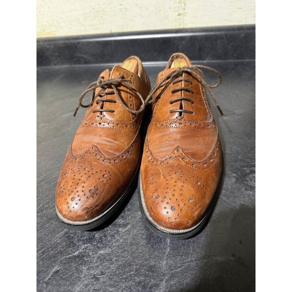 Robert David Mens Tan Calfskin Leather Wingtip Oxford Dress Shoes Size 9.5M